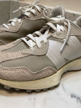New Balance Beige and White Runner Sneakers